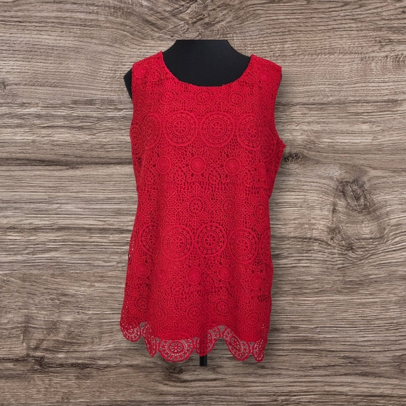 ⭐️Cleo Red Tank Top With Embroidery Overlay Size Med - Picture 1 of 5